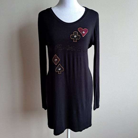 VDP Women's Italian Poker Black Dress with Crystals Size 42 / S - Picture 1 of 12